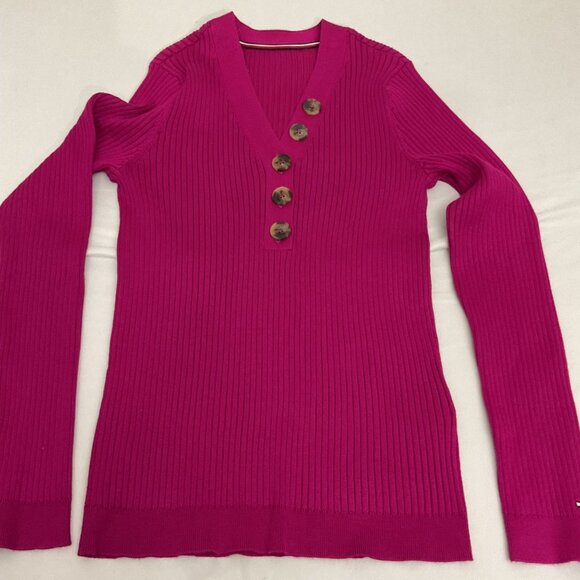 Tommy Hilfiger stretch Womens Ribbed Knit Long Sleeve Sweater V-Neck Button-Fro - Picture 4 of 10